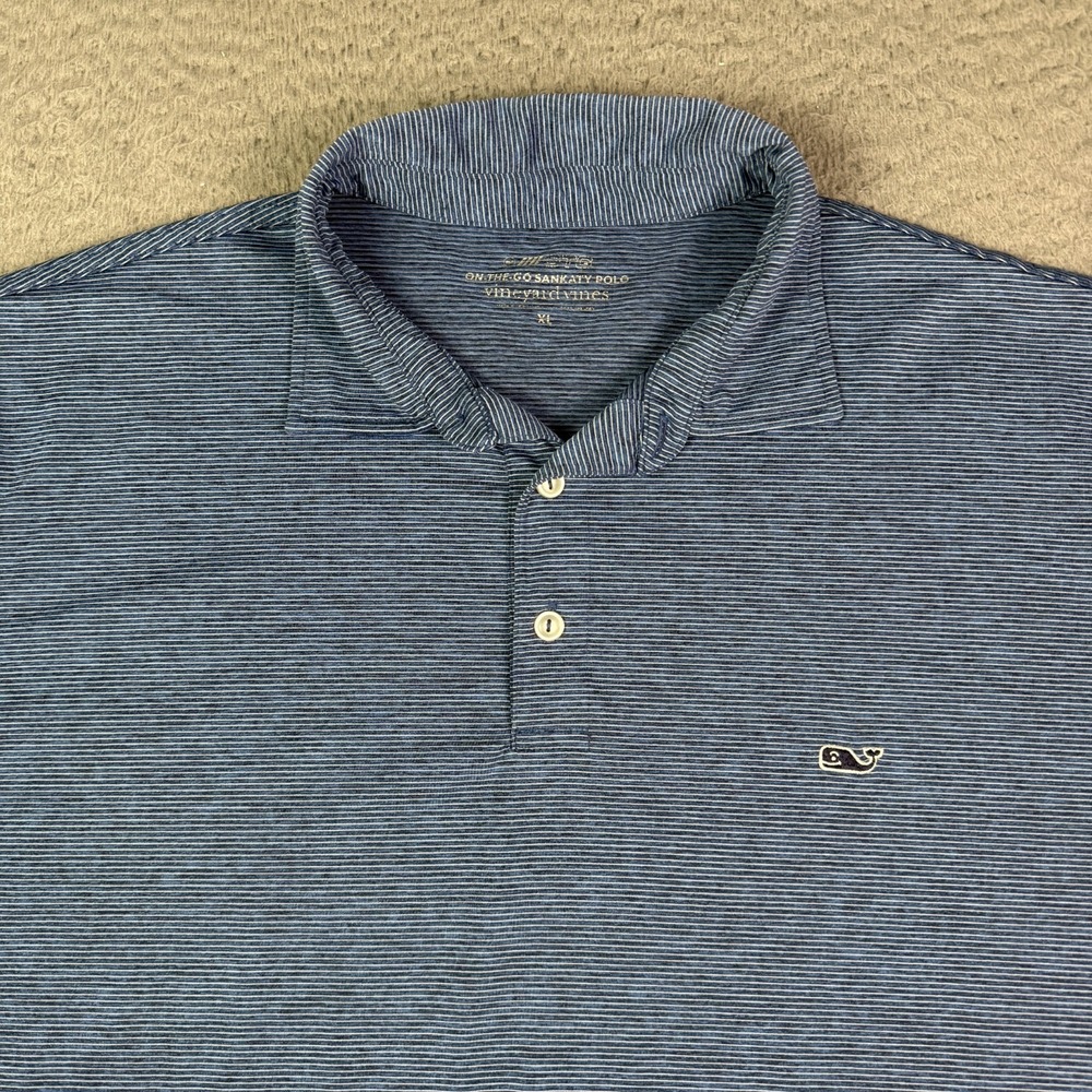 Vineyard Vines On the Go Sankaty Performance Polo Shirt Mens XL Blue Striped OTG